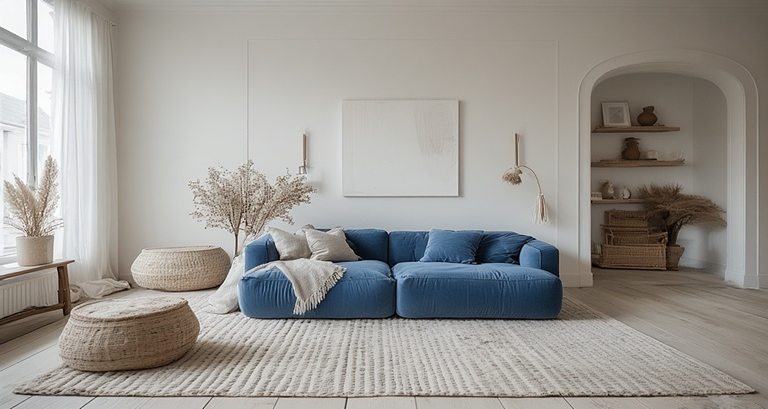 Blue Couch with Neutral Tones