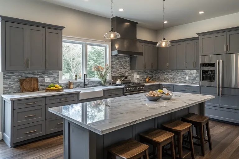 Pairing Grey Cabinets with Countertops and Backsplashes