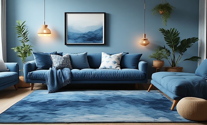 Small Living Room with a Blue Couch