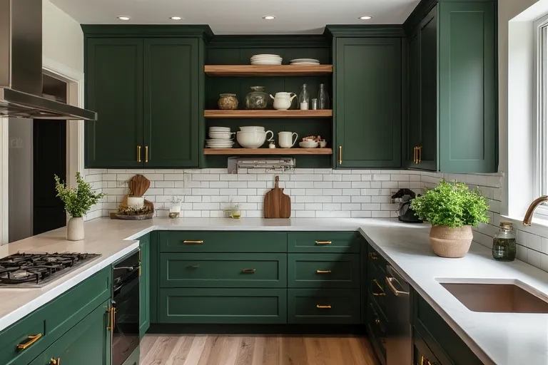 Dark green kitchen cabinets
