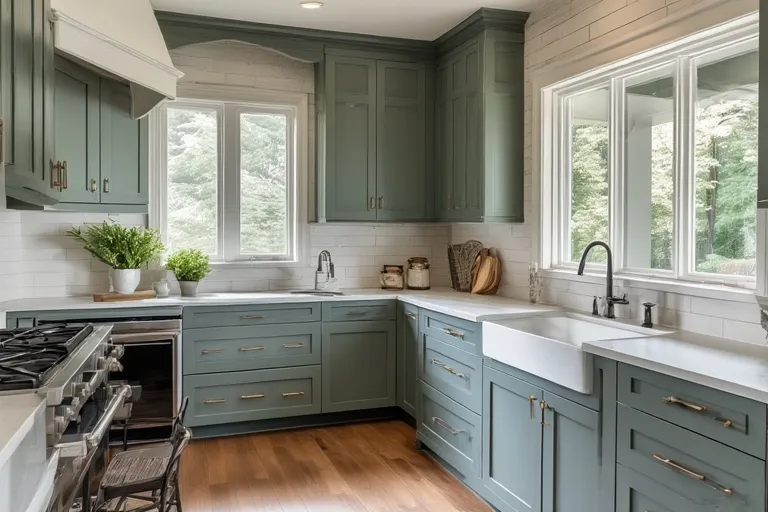 Designing with Pewter Green Kitchen Cabinets