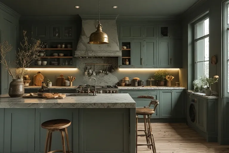 Lighting Ideas to Enhance Pewter Green Cabinets