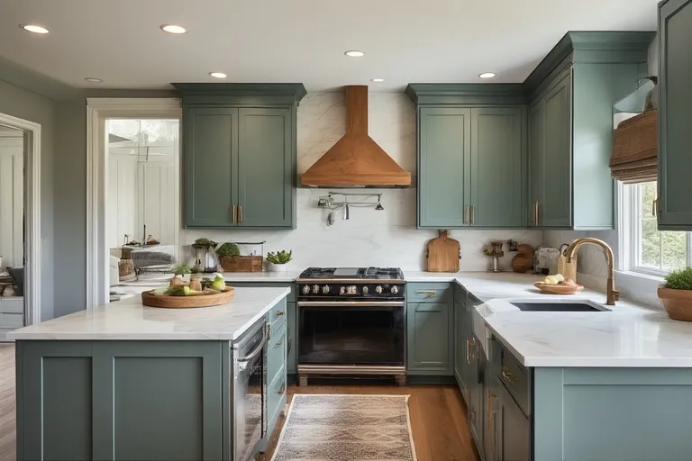 Pewter green kitchen cabinets