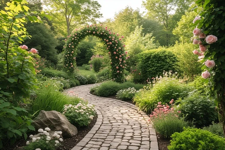 Stone Pathways and Arched Trellises