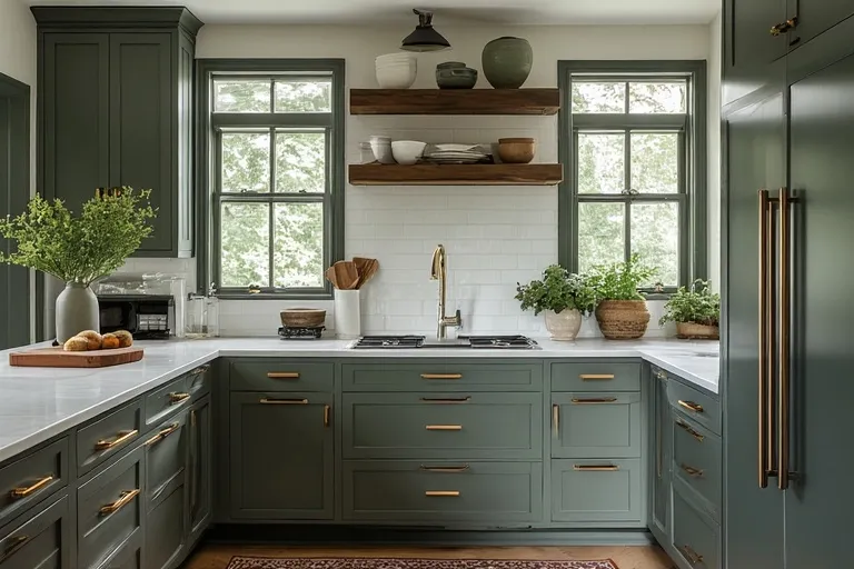 Styling Tips for a Modern Pewter Green Kitchen