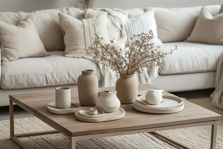 Neutral coffee table decor