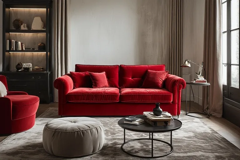 Rich red velvet furniture