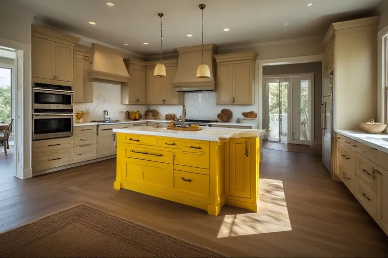 Yellow Kitchen Island as a Focal Point