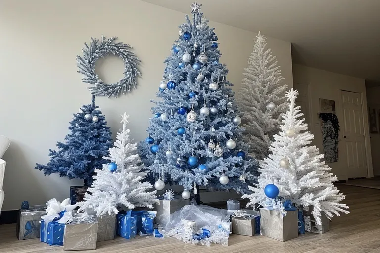blue and silver Christmas tree
